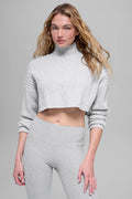 Cable Knit Cropped Winter Bliss Turtleneck Long Sleeve - Athletic Heather Grey