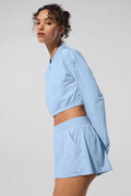 Cropped Breezy Full-Zip Cover Up - Seashell Blue